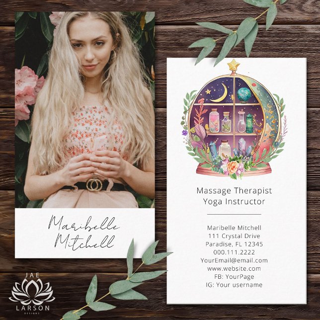 Magical Essential Oils Apothecary Boho Yoga Photo Business Card (Creator Uploaded)