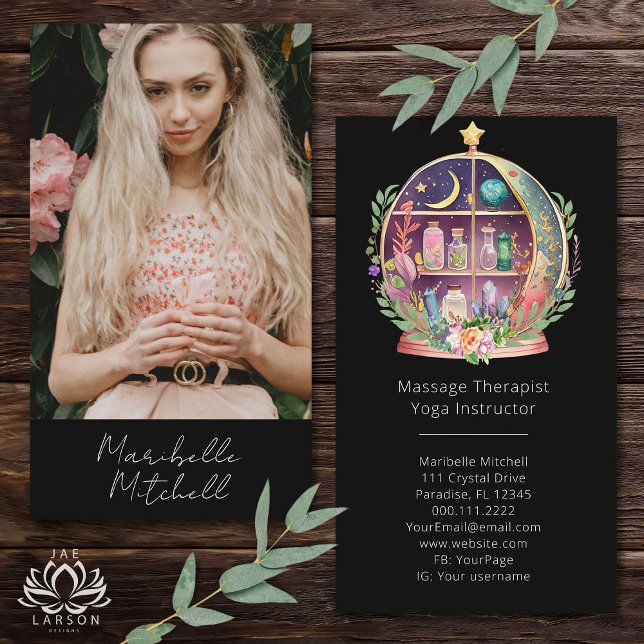 Magical Essential Oils Apothecary Boho Yoga Photo Business Card (Creator Uploaded)