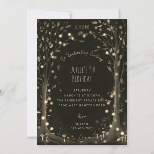 Magical evening fairy woodland birthday party invitation