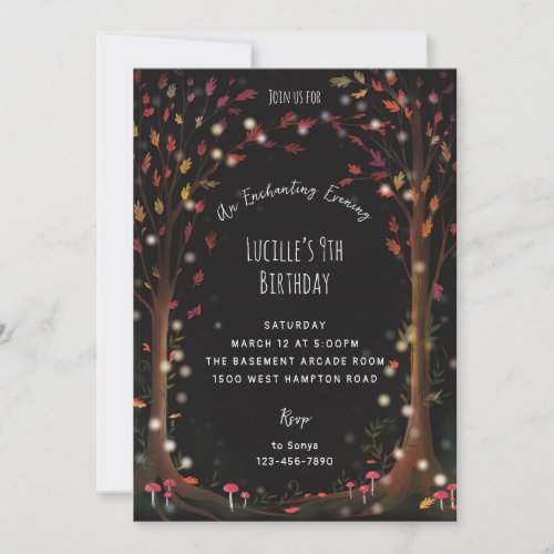 Magical evening fairy woodland birthday party invitation