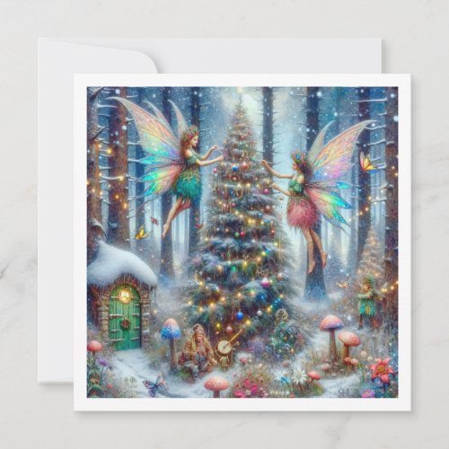 Magical Fairies and Elves Christmas Tree Card