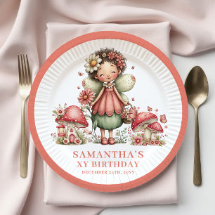 Magical Fairy 5th Birthday Blush Flowers Paper  Plates
