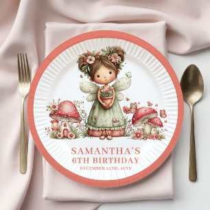 Magical Fairy 6th Birthday Pink Mushroom Paper  Plates