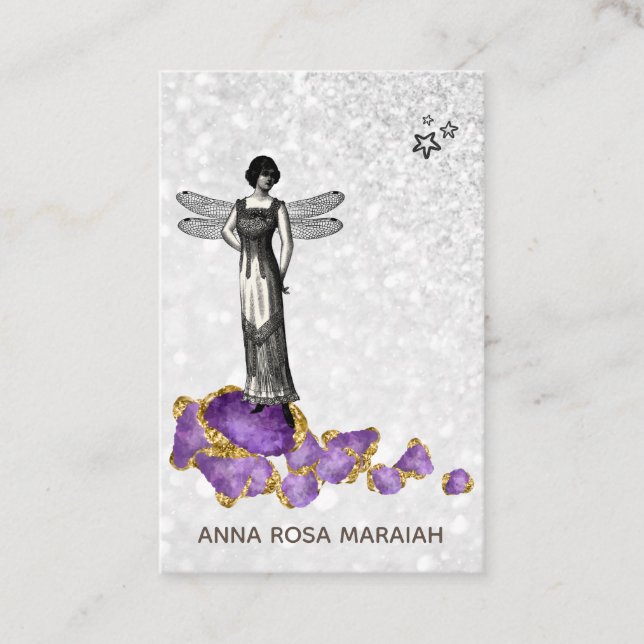 *~* Magical Fairy Amethyst Jewels  Vintage Business Card (Front)