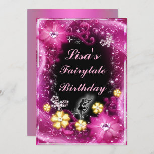 Magical Fairy And Butterflies Pink Floral Birthday Invitation