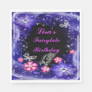 Magical Fairy And Butterflies Purple Floral Napkins