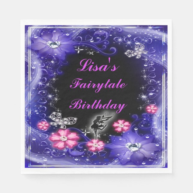 Magical Fairy And Butterflies Purple Floral Napkins (Front)