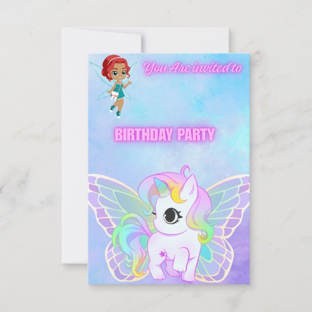 Magical Fairy and Butterfly Unicorn Flat Card (Front)