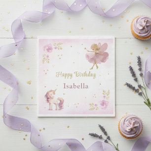 Magical Fairy And Unicorn Girls Birthday Party Napkins