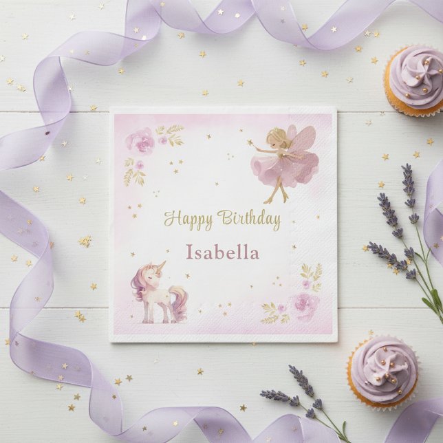 Magical Fairy And Unicorn Girls Birthday Party Napkins (Creator Uploaded)
