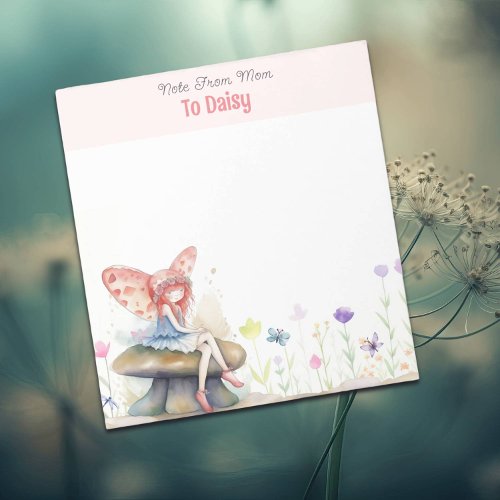 Magical Fairy and Wildflowers Pastel Pink Notepad