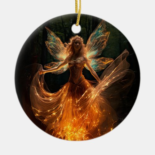Magical Fairy Angel with Wings in Forest Pixie Ceramic Ornament