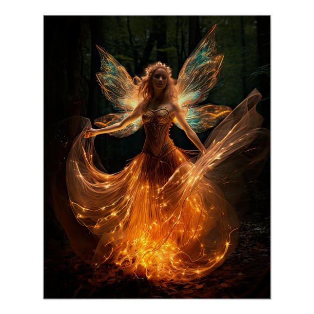 Magical Fairy Angel with Wings in Forest Pixie Poster (Front)