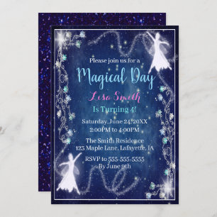 Magical Fairy Blue Starry Night Birthday Party Invitation