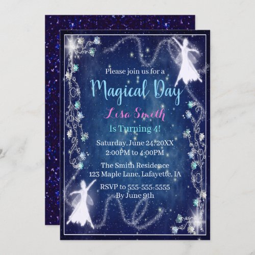 Magical Fairy Blue Starry Night Birthday Party Invitation