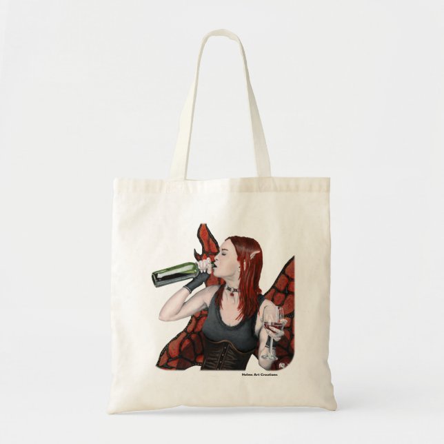 Magical Fairy Drinking Wine Art Budget Tote Bag (Front)