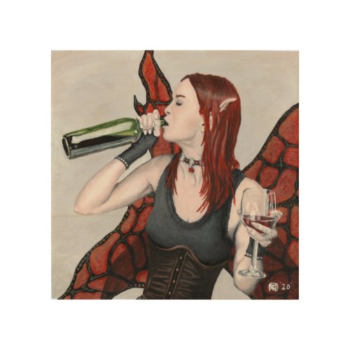 Magical Fairy Drinking Wine Fantasy Art Wood Print