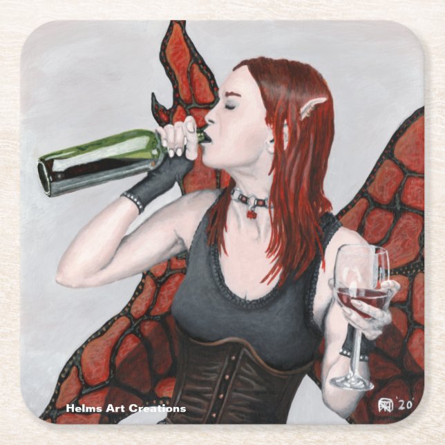 Magical Fairy Drinking Wine Fantasy Paper Coasters (Front)