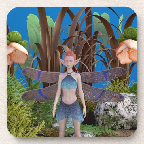Magical fairy Ella standing smiling in garden Beverage Coaster