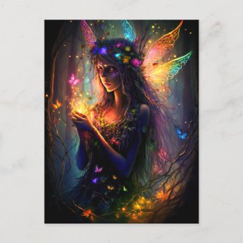 Magical Fairy Enchanted Forest Fantasy Butterflies Postcard by azlaird at Zazzle
