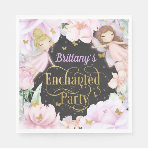 Magical fairy enchanted garden party birthday napkins