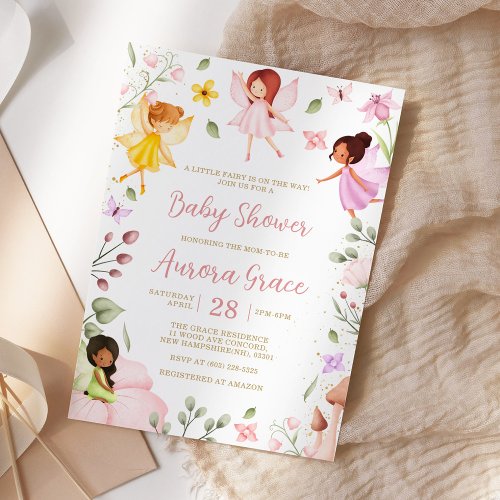 Magical Fairy Enchanted Garden Pink Baby Shower Invitation
