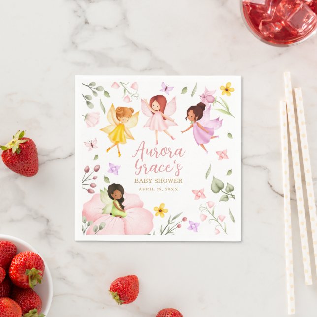 Magical Fairy Enchanted Garden Pink Baby Shower Napkins (Insitu)