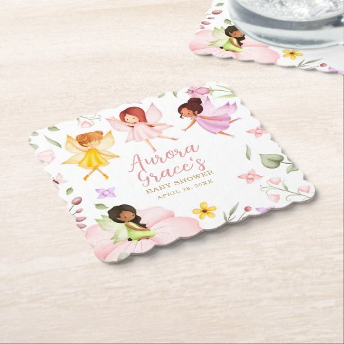 Magical Fairy Enchanted Garden Pink Baby Shower Paper Coaster