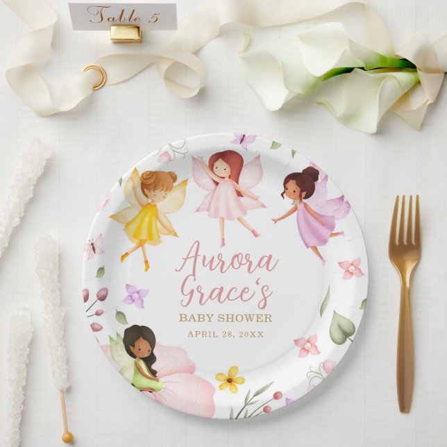 Magical Fairy Enchanted Garden Pink Baby Shower Paper Plates (Wedding)
