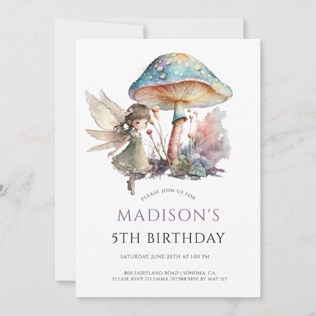 Magical Fairy Fairytale 5th Birthday Party Invitation (Front)