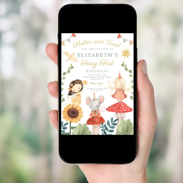 Magical Fairy First Birthday Mushroom Woodland Invitation (Front Digital)