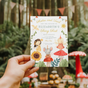 Magical Fairy First Birthday Mushroom Woodland Invitation