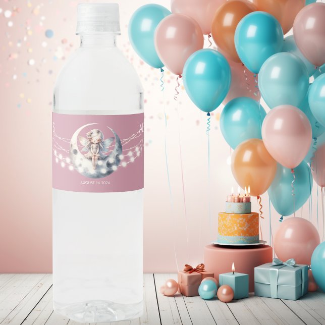 Magical Fairy First Girl Birthday  Water Bottle Label (Creator Uploaded)