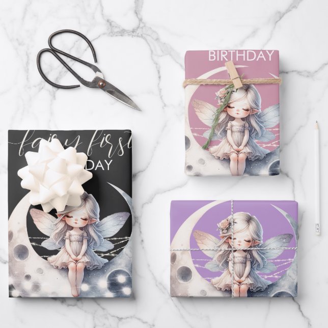 Magical Fairy First Girl Happy Birthday  Wrapping Paper Sheets (Front)
