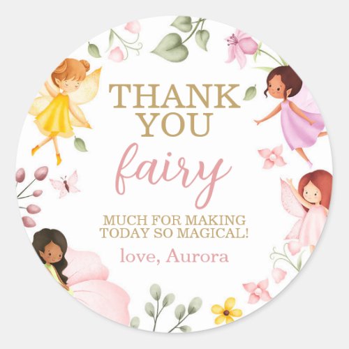 Magical Fairy Floral Birthday Thank You Favor Classic Round Sticker