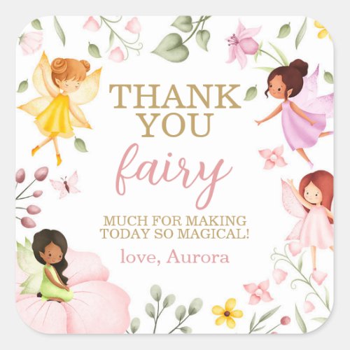 Magical Fairy Floral Birthday Thank You Favor Square Sticker
