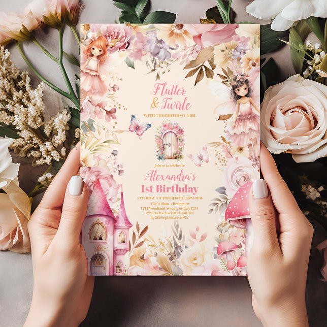 Magical Fairy Floral Garden Pixie 1st Birthday Invitation (Creator Uploaded)