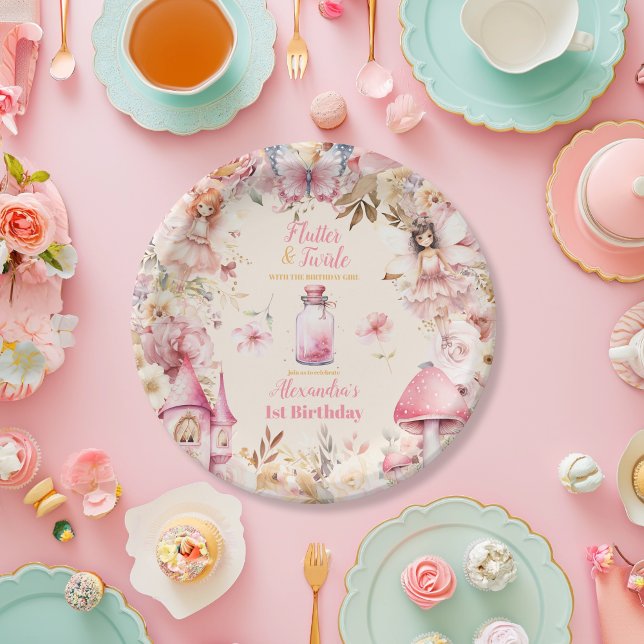 Magical Fairy Floral Garden Pixie 1st Birthday Paper Plates (Creator Uploaded)