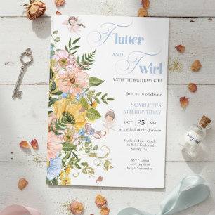 Magical Fairy Floral Garden Pixie Girls Birthday  Invitation