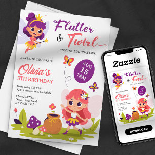 Magical Fairy Flutter & Twirl Magical Birthday Invitation