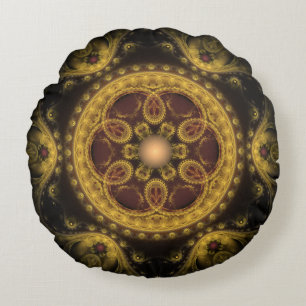 Magical fairy fractal ornament mandala round pillow