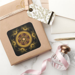 Magical fairy fractal pattern mandala square sticker