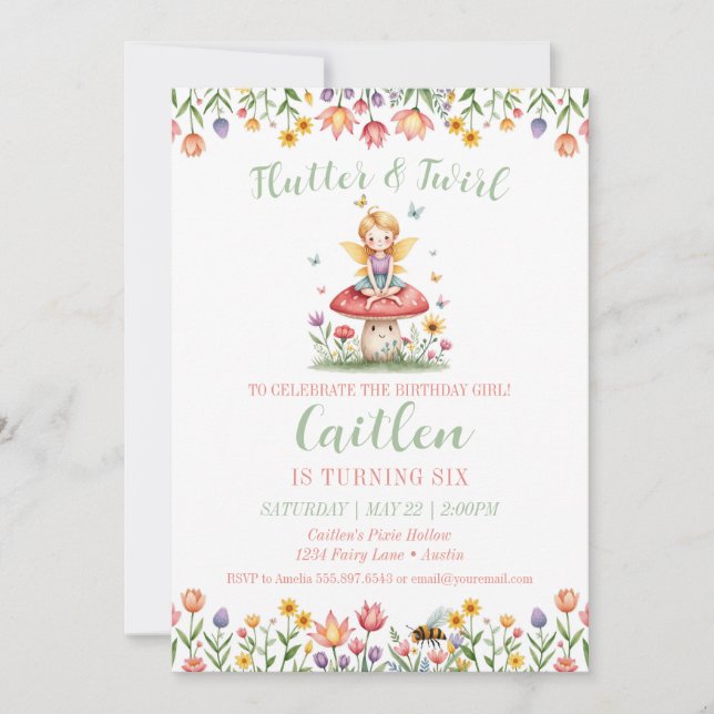 Magical Fairy Garden Birthday Mushroom Flowers Invitation (Front)