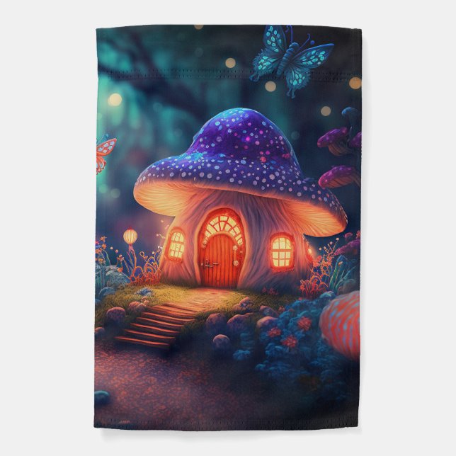 Magical Fairy Garden Butterflies Mushroom Cottages Garden Flag (Front)