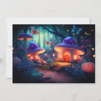 Magical Fairy Garden Butterflies Mushroom Cottages Invitation by azlaird at Zazzle