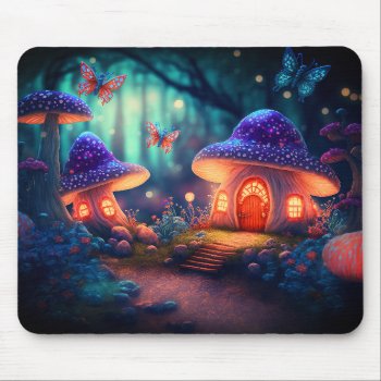 Magical Fairy Garden Butterflies Mushroom Cottages Mouse Pad by azlaird at Zazzle