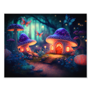 Magical Fairy Garden Butterflies Mushroom Cottages Photo Print