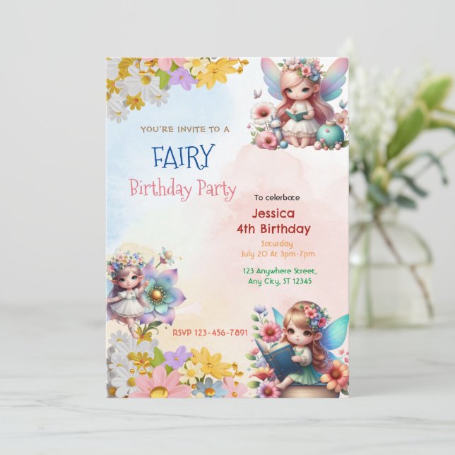 Magical Fairy Garden: Enchanted Birthday Invitatio Invitation (Standing Front)