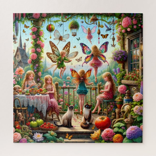Magical Fairy Garden Enchanted Tea Party Jigsaw Puzzle (Vertical)