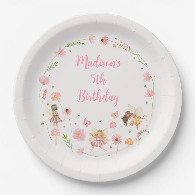Magical Fairy Garden Floral Birthday Paper Plates (Front)